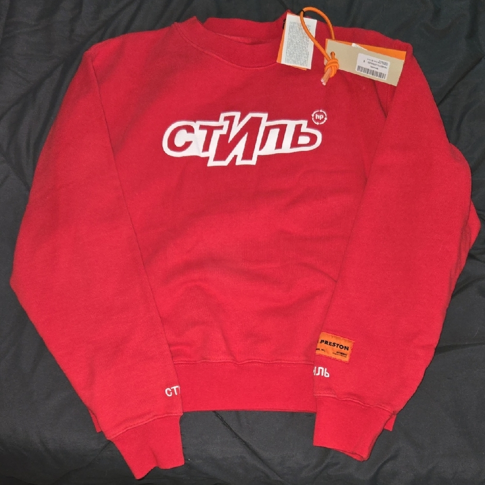 NWT Heron Preston Vibrant Red Crewneck Sport Sweatshirt Size S - Picture 6 of 11